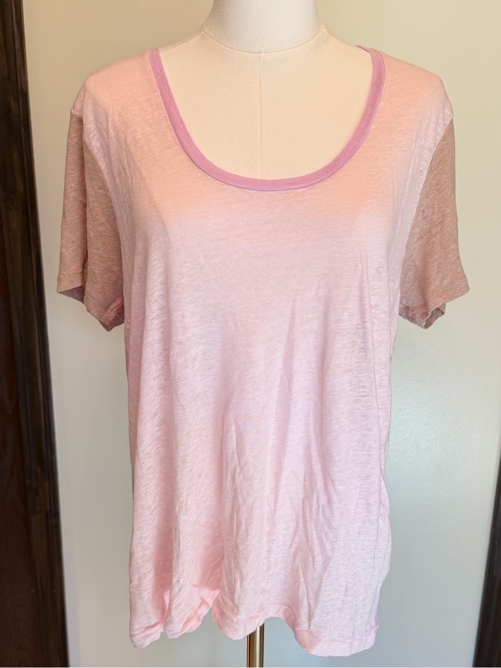 J. Crew Light Pink Color Block Linen Scoop Neck Short Sleeve Tee